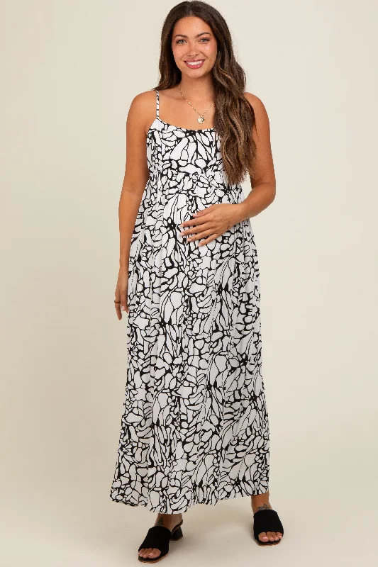 Clearance Items long-sleeve floral dressBlack Abstract Floral Print Maternity Midi Dress