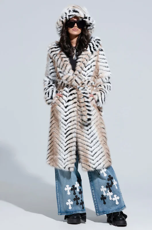 Can't Be Beat fashion coat with hoodLOLA HOODED FAUX FUR JACKET