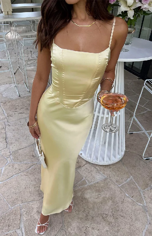 YEAR-End Clearance classic trench coatHeartbeat Yellow Maxi Dress