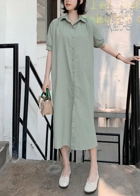 Price Drop trendy dressHandmade light green cotton Wardrobes back open long summer Dresses