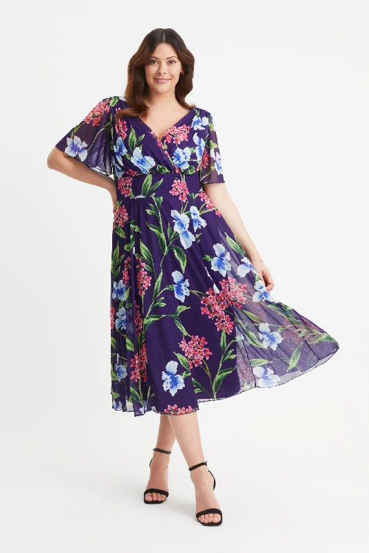 Super Deal relaxed fit dressVictoria Navy Blue Pink Angel Sleeve Mesh Midi Dress