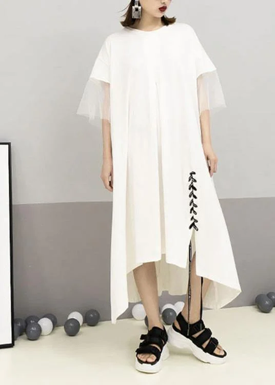 Warehouse Sale elegant dressItalian patchwork cotton Tunics Sleeve white Maxi Dresses summer