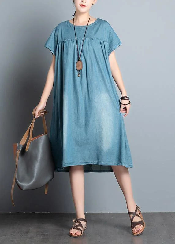 Buy More, Save More statement dressHandmade denim blue quilting clothes o neck patchwork daily summer Dress