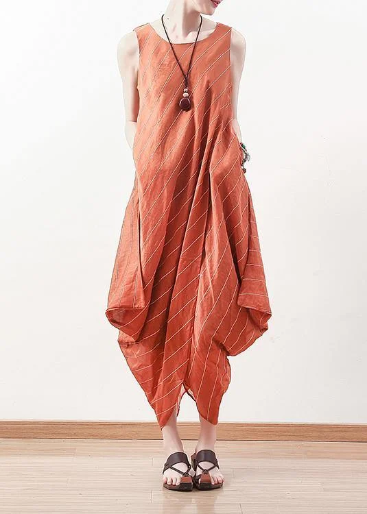 Discount Deals chic dressDIY sleeveless linen Long Shirts Inspiration orange o neck Dresses summer