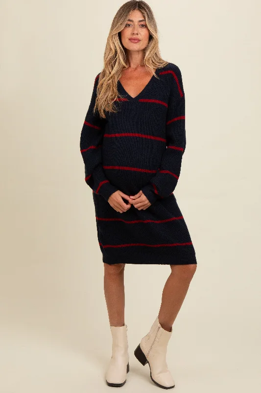 Daily Specials velvet dressNavy Striped Oversized Maternity Sweater Dress