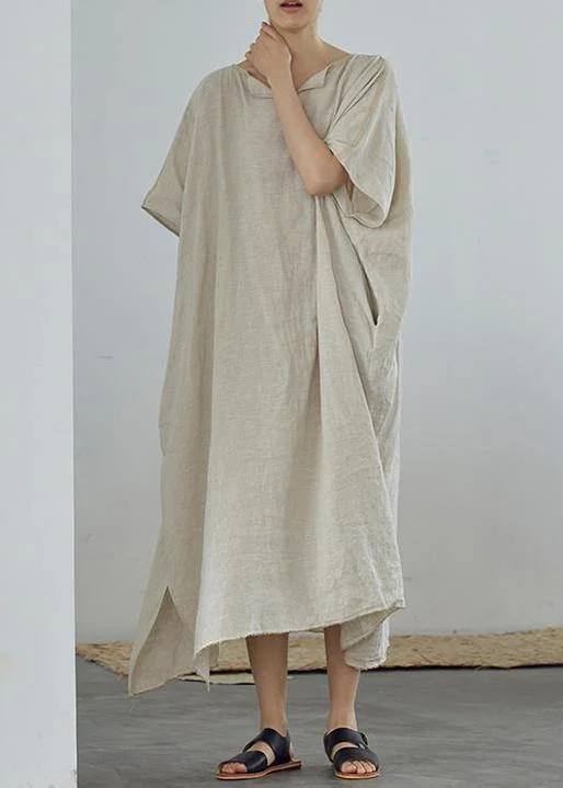 Shop and Save summer floral dressOrganic linen Long Shirts Fashion Ultra-Loose Pure Color Graceful Linen Dress