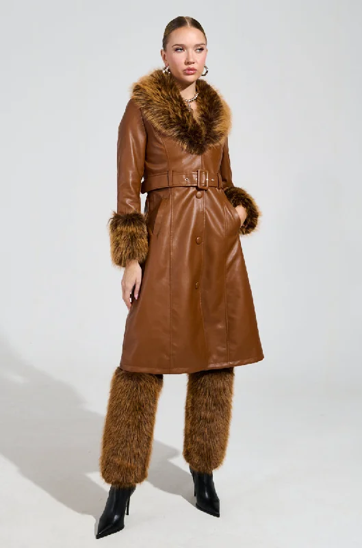Super Bargain soft shell coatKAYA FUR LINED TRENCH IN TAN