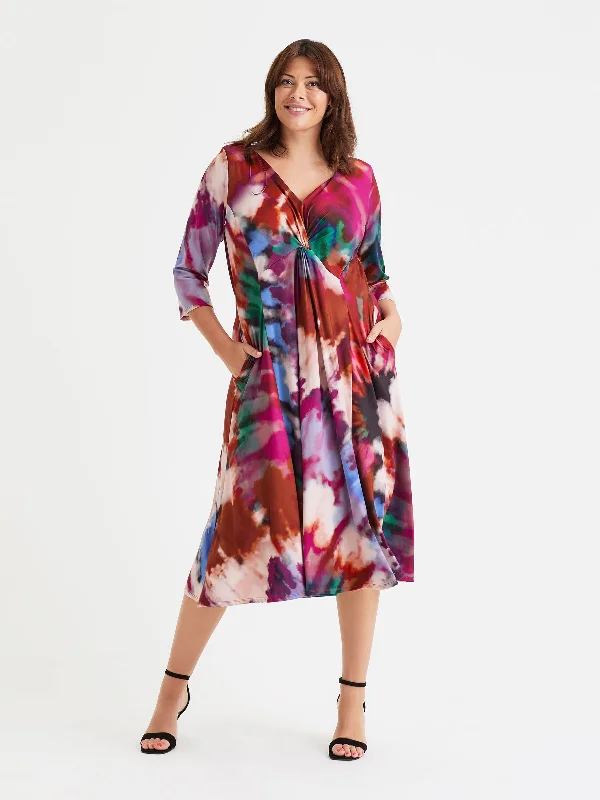 YEAR-End Clearance casual day dressClaudia Tie-Dye Peach Touch Jersey Knot Front Dress
