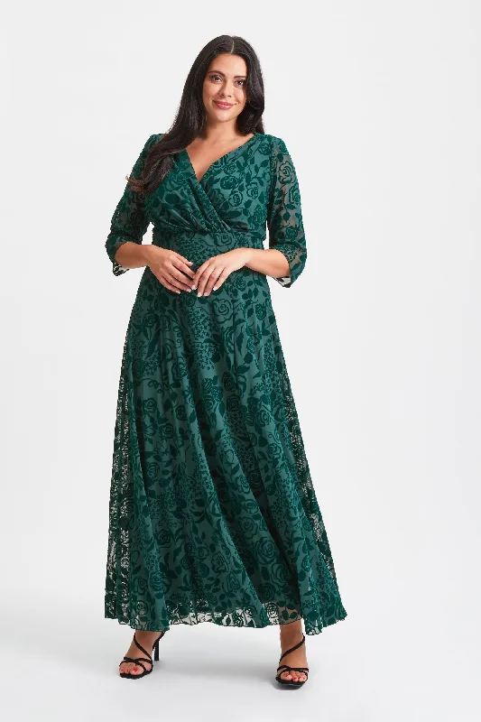 Today’s Special off-shoulder dressVerity Dark Green Velvet Flock Maxi Gown