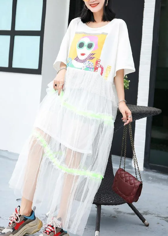 Best Seller boho-chic dressModern patchwork tulle clothes Shirts white prints Dresses summer