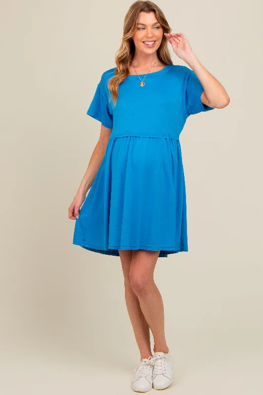 TIME-Limited Offer trendy bodycon dressRoyal Blue Cut Edge Short Sleeve Maternity Dress