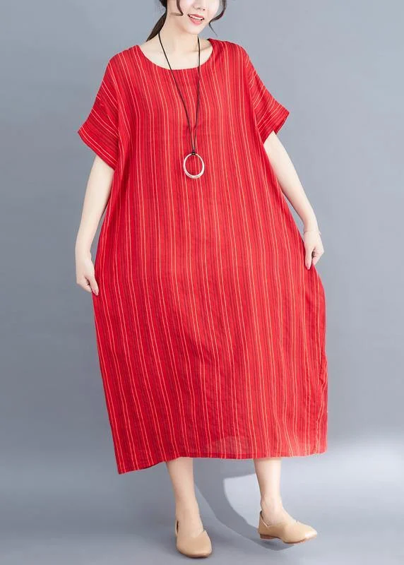 Exclusive Preview trendy bodycon dressFrench red linen cotton dresses striped cotton summer Dress