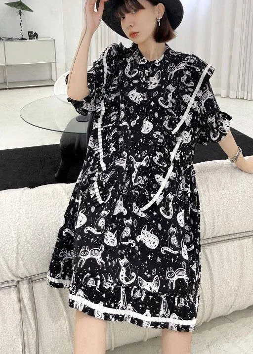 Don’t Miss Out evening dressChic Black Print Asymmetric Short Sleeve Dress