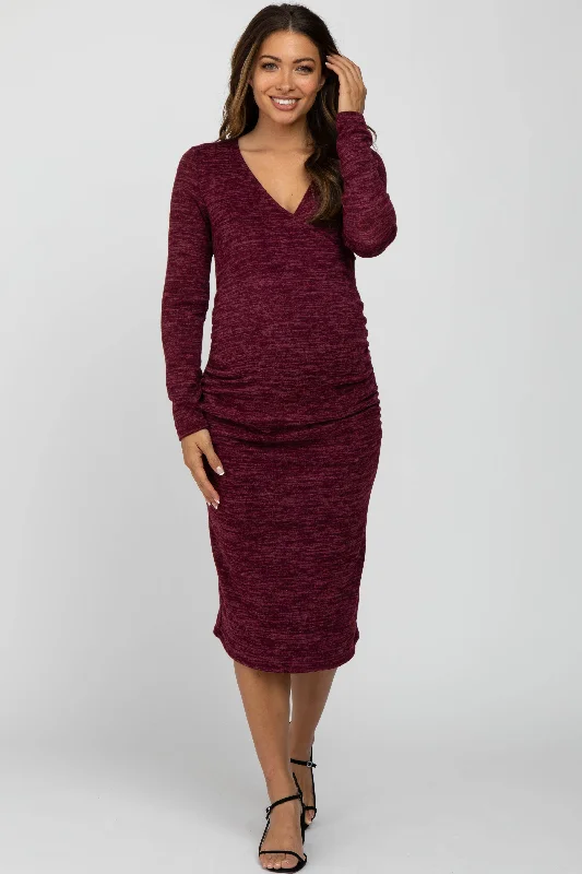 Quick Sale party dressBurgundy Heather Wrap Fitted Maternity Dress