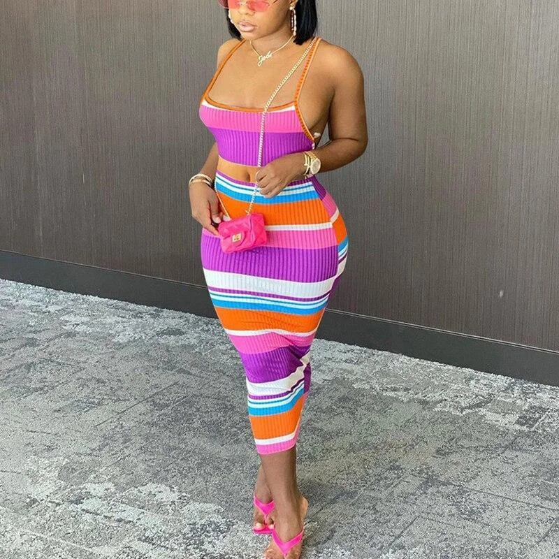 Mega Sale Spaghetti Strap Crop Top & Bodycon Midi Skirt Set