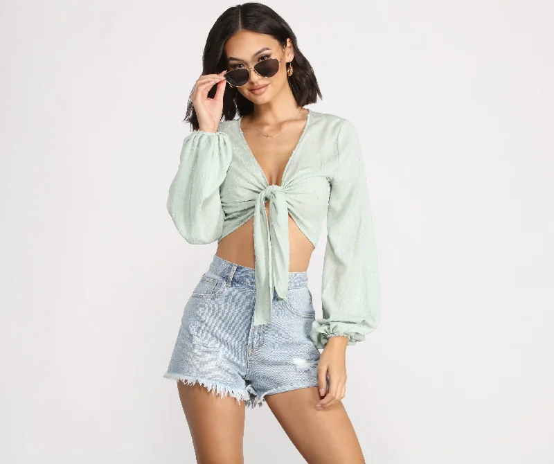 Buy Now Poised Polka Dot Tie Front Top
