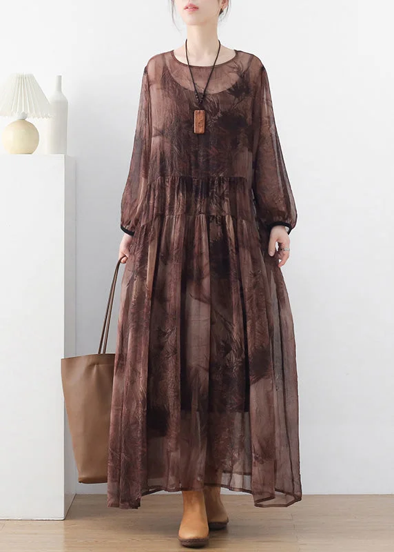 Crazy Deals sophisticated dressWomen Chocolate O-Neck Print Chiffon Long Dress And Spaghetti Strap Dress Two Pieces Set Long Sleeve Crazy Deals sophisticated dressWomen Chocolate O-Neck Print Chiffon Long Dress And Spaghetti Strap Dress Two Pieces Set Long Sleeve