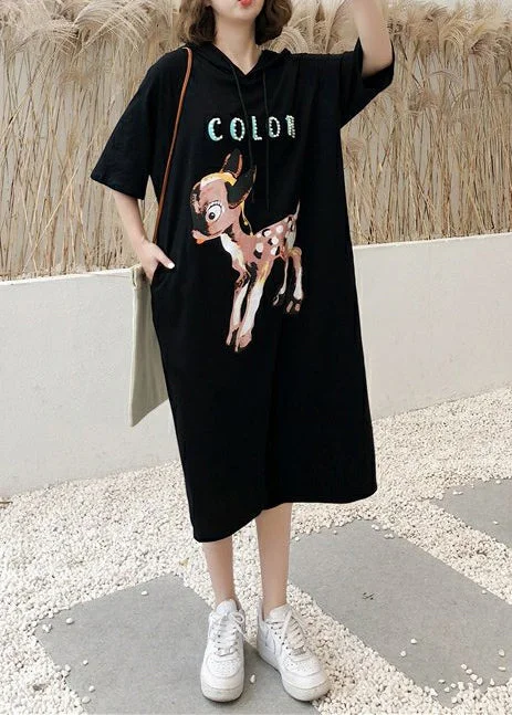 Instant Discount wrap-around dressItalian o neck Half sleeve cotton Tunics Fitted Fabrics black print Robe Dresses Summer