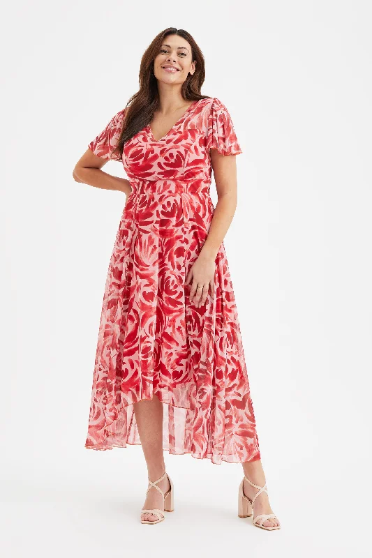 Warehouse Sale formal dressTilly Red Batique Print Angel Sleeve Sweetheart Dress
