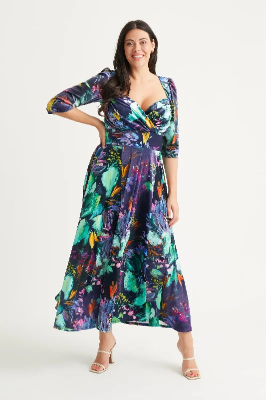 Savings Event elegant dressElizabeth Navy Black Multi Velvet Maxi Gown