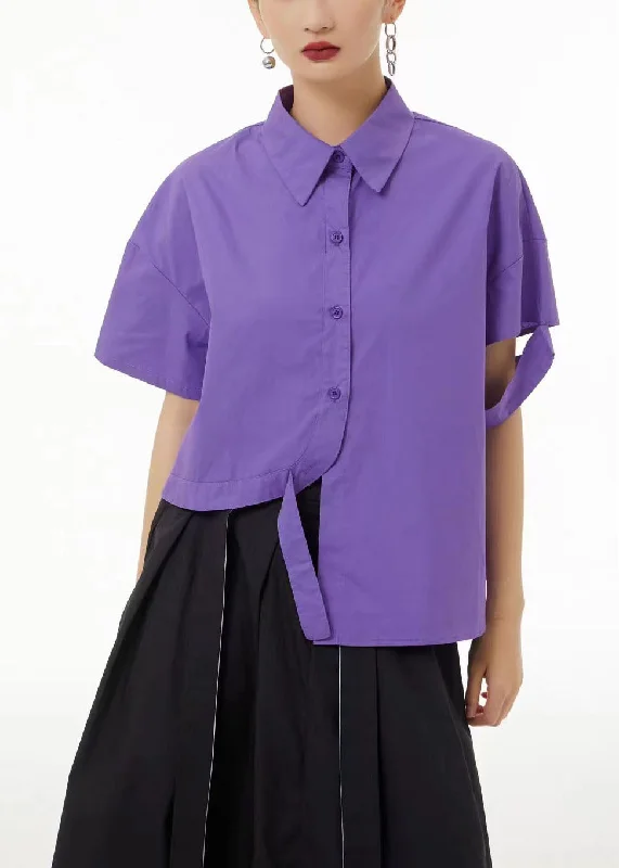 Clearance Items Chic Purple Asymmetrical Design Cotton Blouse Top Summer LC0153