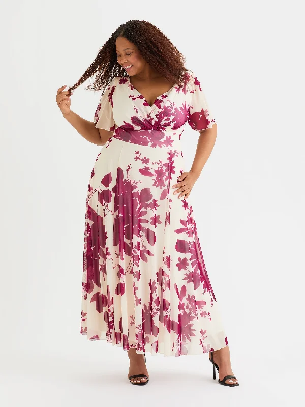 Deal Alert flowy maxi dressIsabelle Wine Cream Float Sleeve Maxi Dress