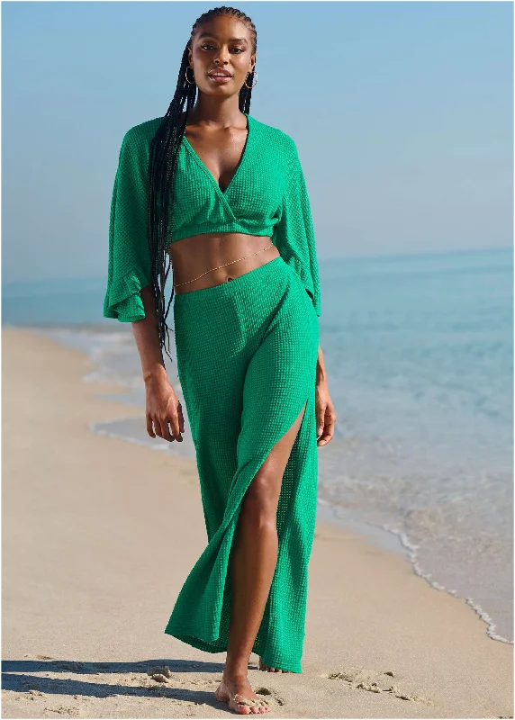New Markdowns vintage-inspired dressWaffle Knit Crop Cover-Up - Royal Green