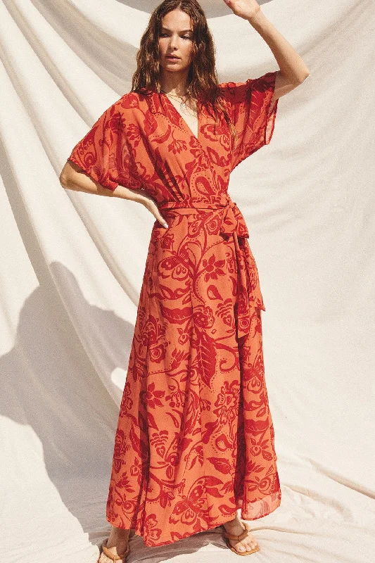 Savings Alert tiered dressOrange Wrap Maxi Dress