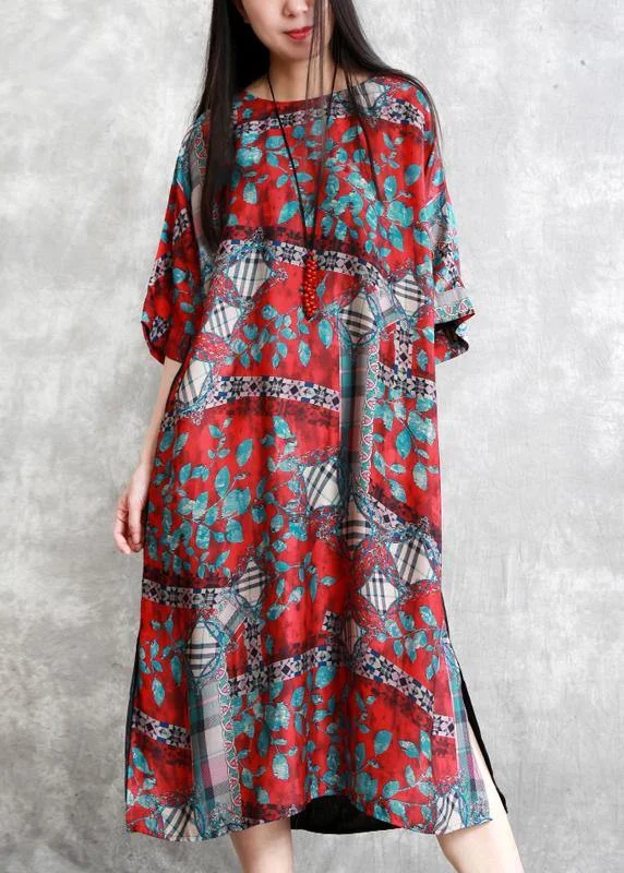 Mega Sale fitted cocktail dressBohemian rose print clothes For Women o neck half sleeve Kaftan Dress