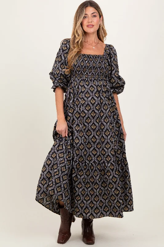 Crazy Deals pleated maxi dressBlack Damask Print Smocked Maternity Maxi Dress