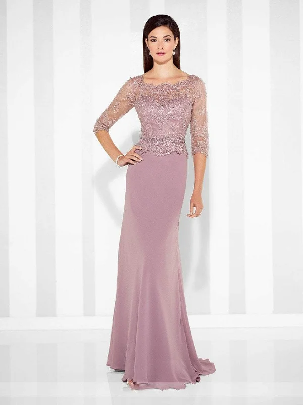 Holiday Sale Cameron Blake by Mon Cheri - Quarter Sleeve Scalloped Lace Evening Gown 117617 - 1 pc Dark Aqua in Size 14 and 1 pc Pink Topaz in Size 18 Available