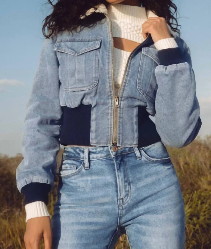 Limited Time Discount Jacklyn Fur Collar Denim Jacket In Denim Blue
