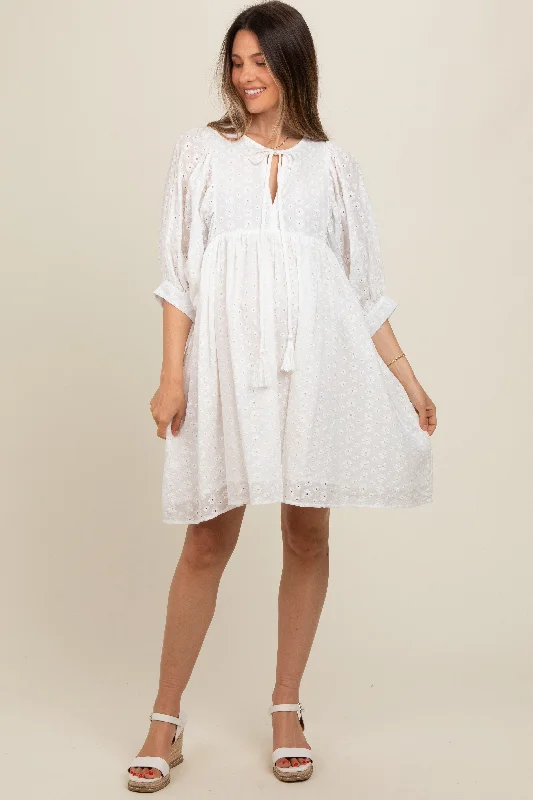 Act Now sleek dressWhite Floral Eyelet Puff Sleeve Maternity Dress