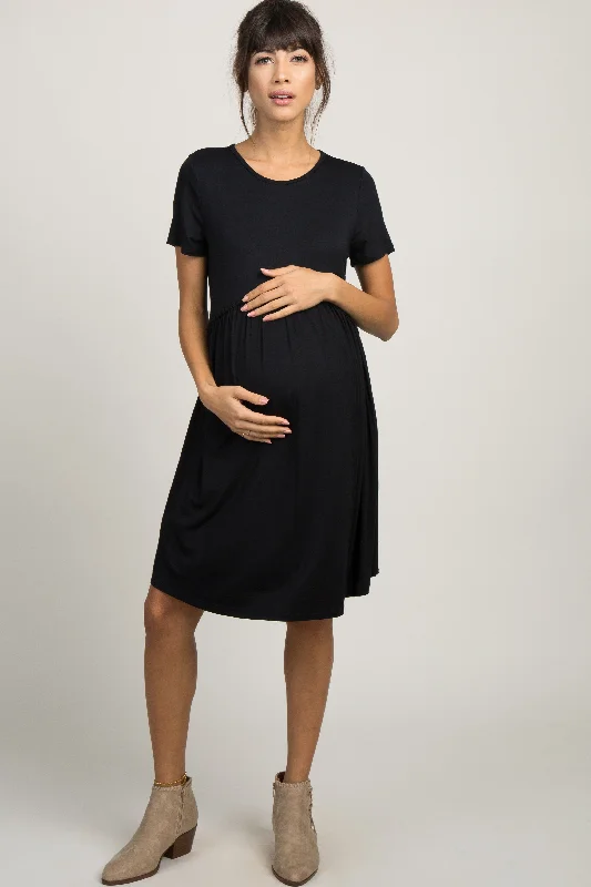 Year-End Sale modern dressPinkBlush Black Solid Crochet Trim Maternity Shift Dress