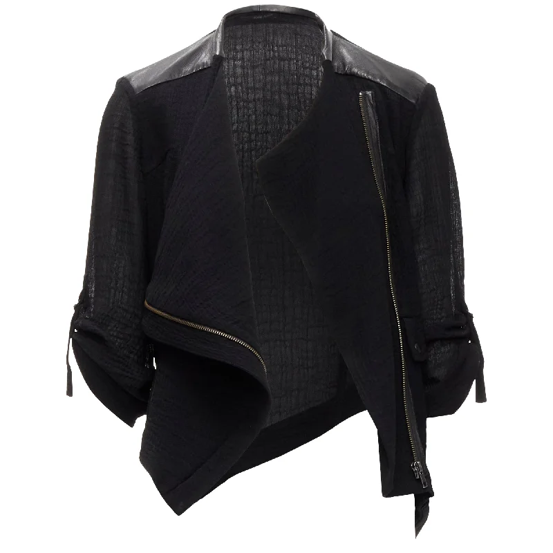 Instant Savings Helmut Lang sheep leather detail bias drape biker jacket