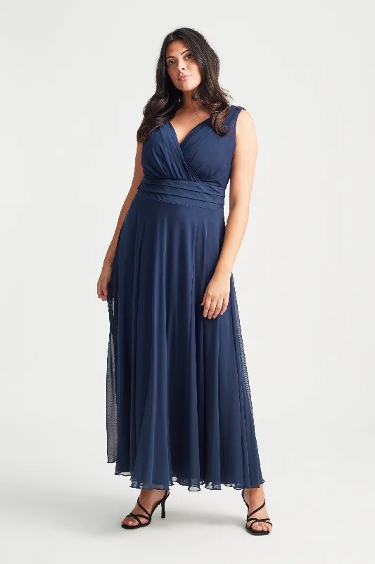 Incredible Offers fitted bodycon dressNancy Marilyn Solid Navy Mesh Maxi Dress