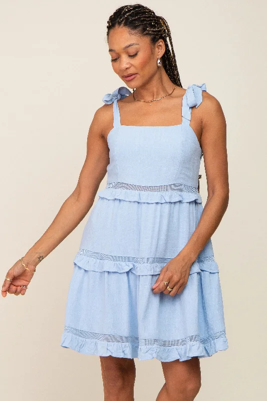 Mega Deal formal dressLight Blue Sleeveless Tiered Dress