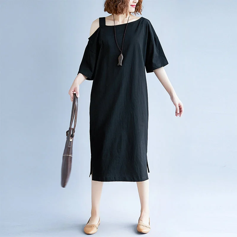 Limited Availability fitted cocktail dressNew black cotton dress plus size traveling dress boutique short sleeve baggy dresses o neck cotton clothing