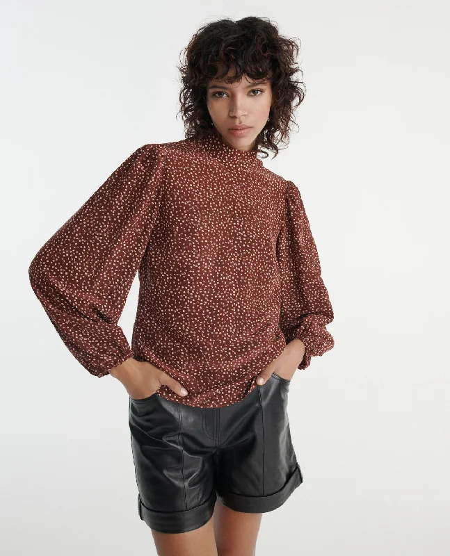 Big Discounts Flowing Printed Top Balloon Sleeves | Women | Burgundy