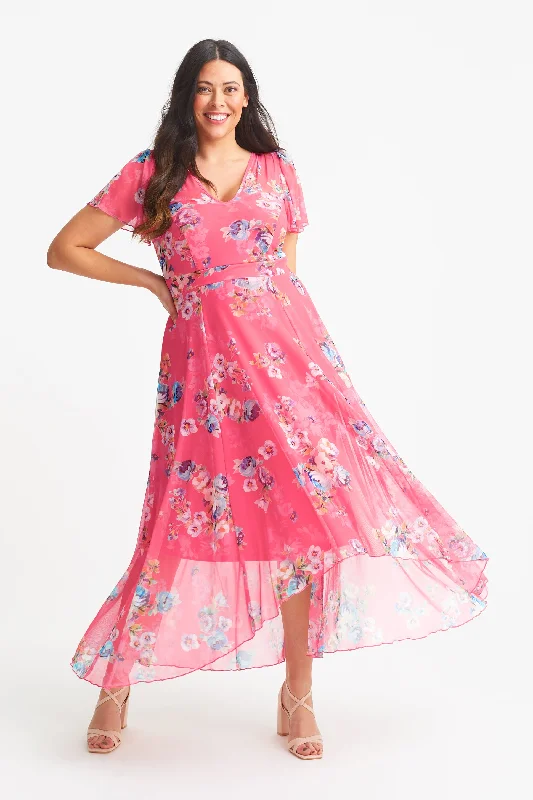 Price Fest structured dressTilly Coral Multi Print Angel Sleeve Sweetheart Dress