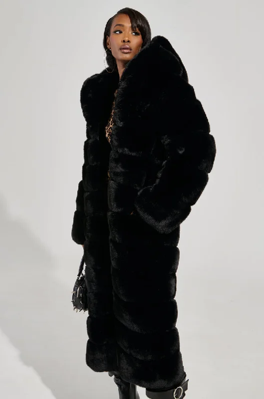 Unmissable Offer padded coatFAUX FUR PANEL HOODED TRENCH IN BLACK