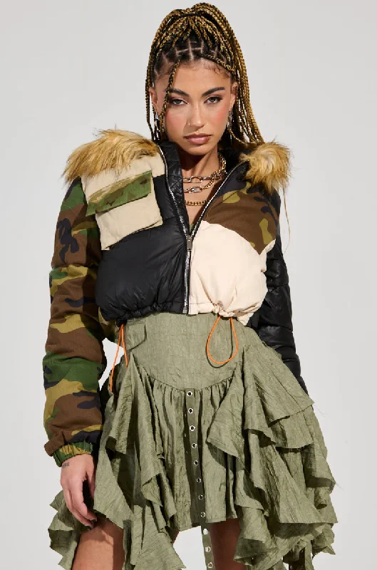 Midnight Madness windbreaker jacketBENDITA CROPPED PATCHWORK PUFFER