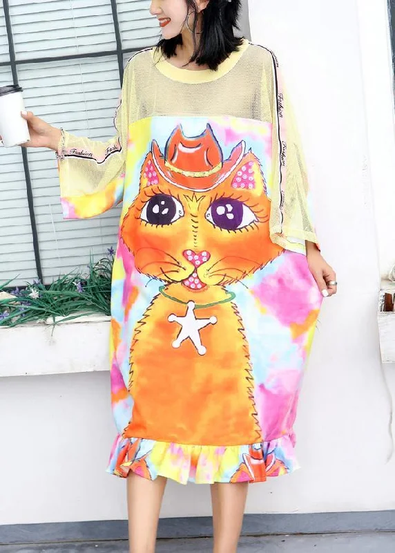 Unbeatable Prices lace-up dressBeautiful patchwork short sleeve cotton Tunics Fashion Ideas Cartoon print long Dresses summer