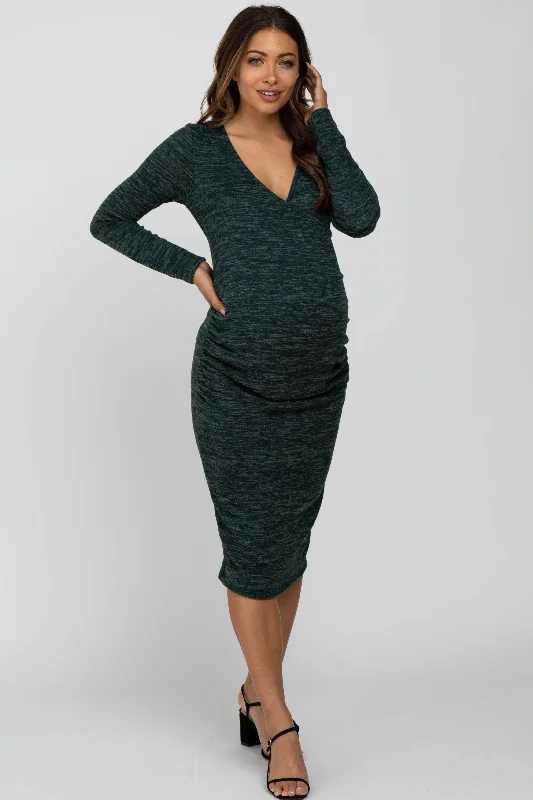 New Markdowns romantic dressForest Green Heather Wrap Fitted Maternity Dress