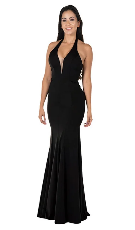 The Best Prices Poly USA - 8262 Deep V Neckline Halter Top Mermaid Evening Gown