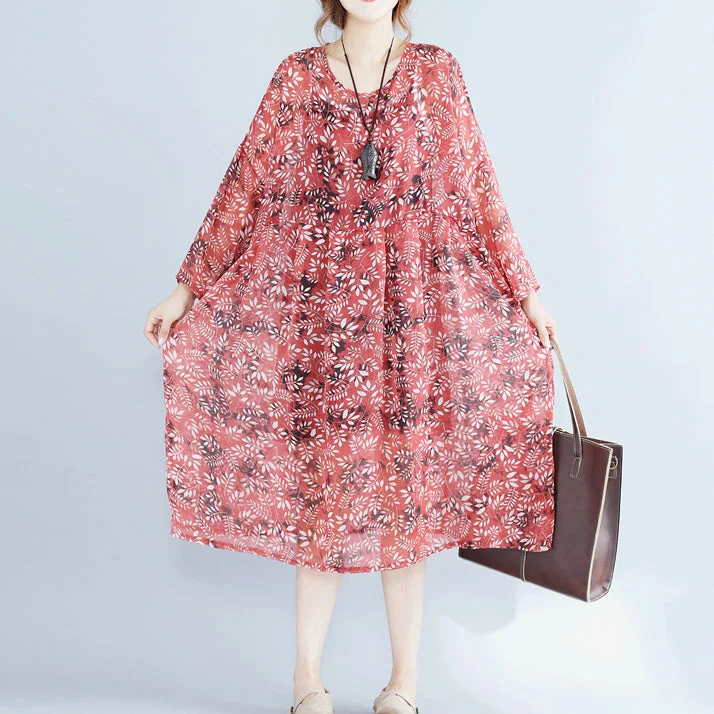 Shop and Save oversized dresswomen red floral chiffon dress plus size clothing dresses long sleeve two pieces and cotton sleeveless dress