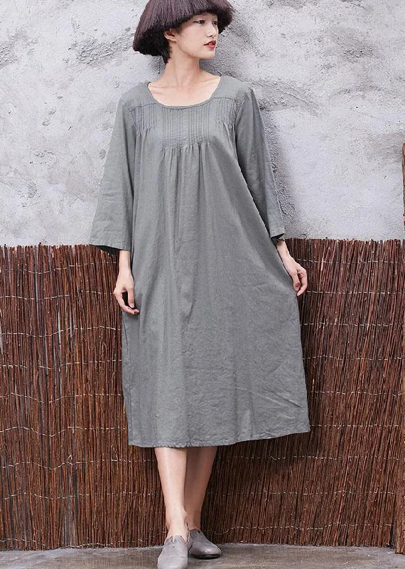 Bargain Prices chic shift dressElegant green Cinched linen Soft Surroundings bracelet sleeved Robe summer Dresses