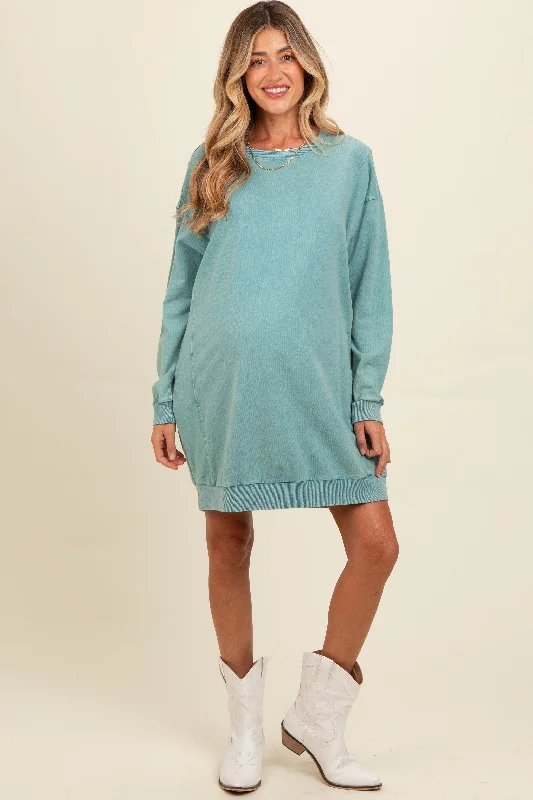 Major Savings sophisticated dressTeal Mineral Wash Maternity Sweatshirt Dress