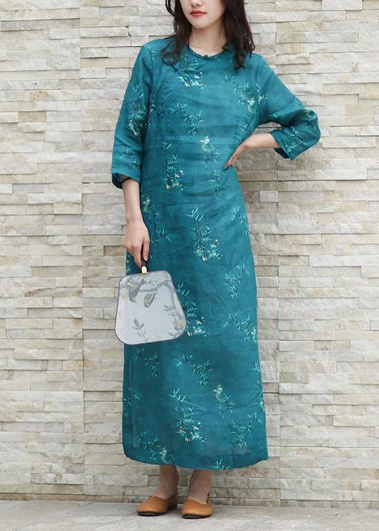 Deal Explosion long sleeve dressClassy blue print linen Wardrobes o neck half sleeve cotton summer Dress