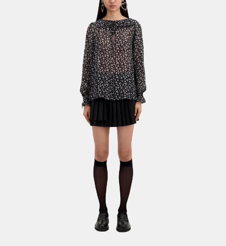 Crazy Savings Printed Top With Ruffles | Women | Black x Ecru
